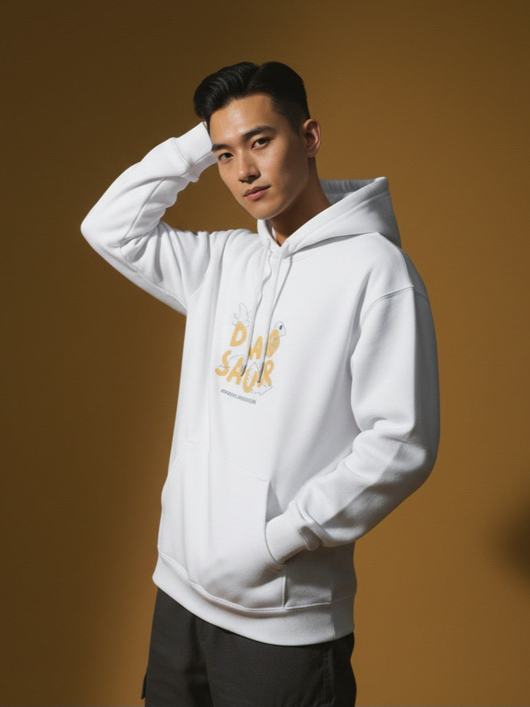 Men Typography Printed Hooded Long Sleeves Pullover Sweatshirt